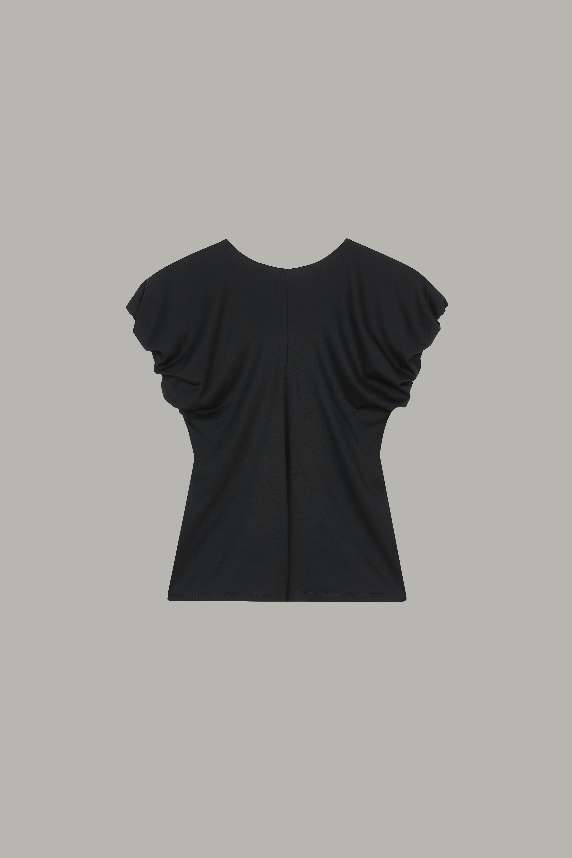 Women's Black Ruched Sleeve Fitted V-Neck Top 67