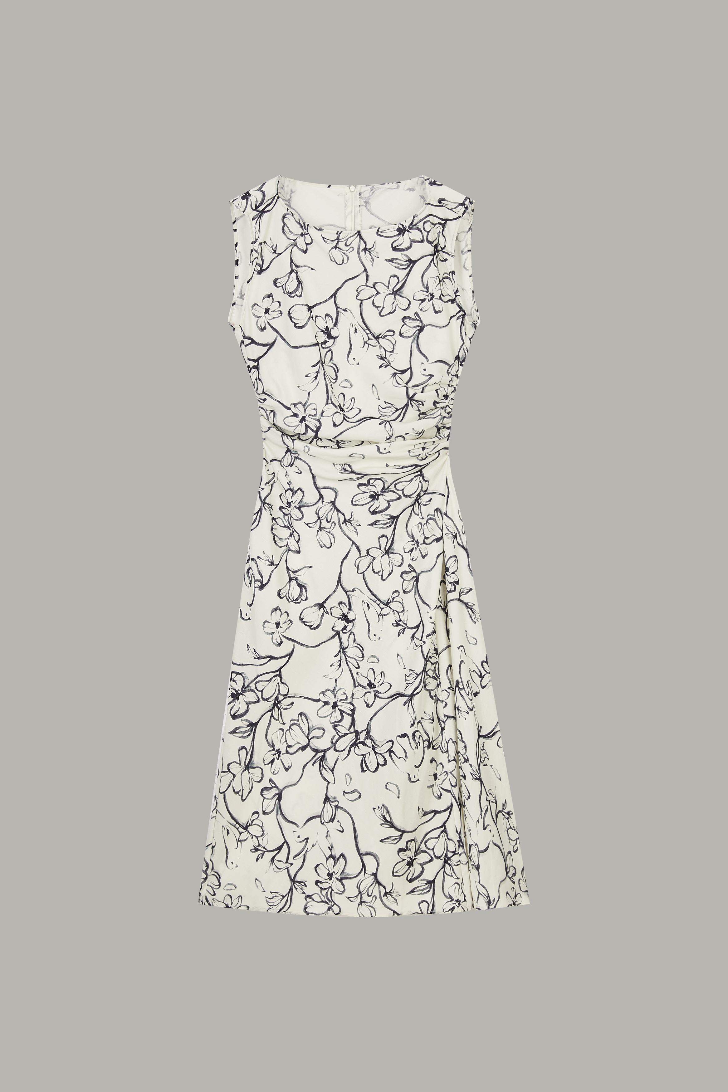 Women's Navy & Cream Abstract Floral Sleeveless Midi Dress 72