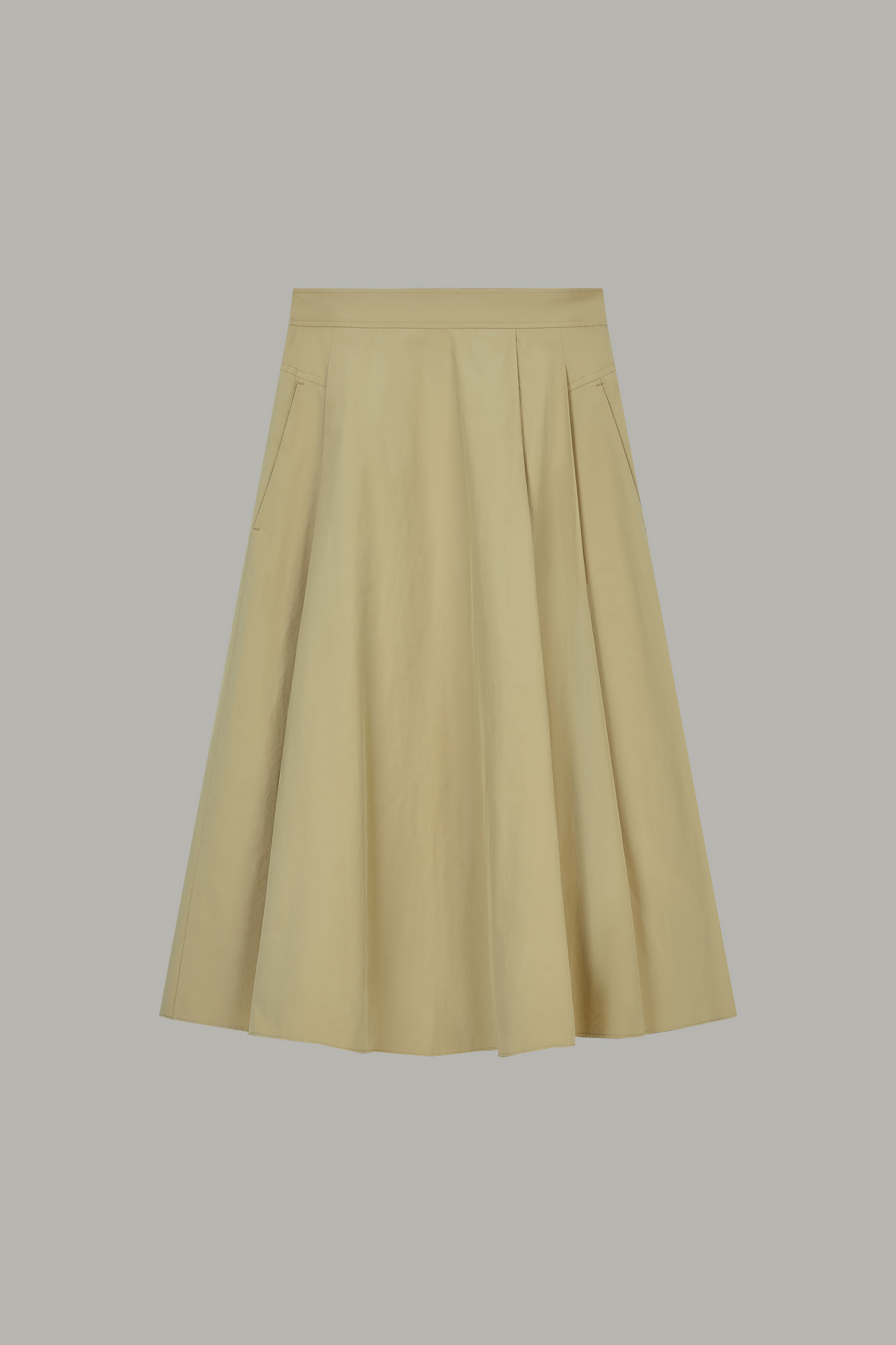 Women's Beige Pleated Midi Skirt MJ054