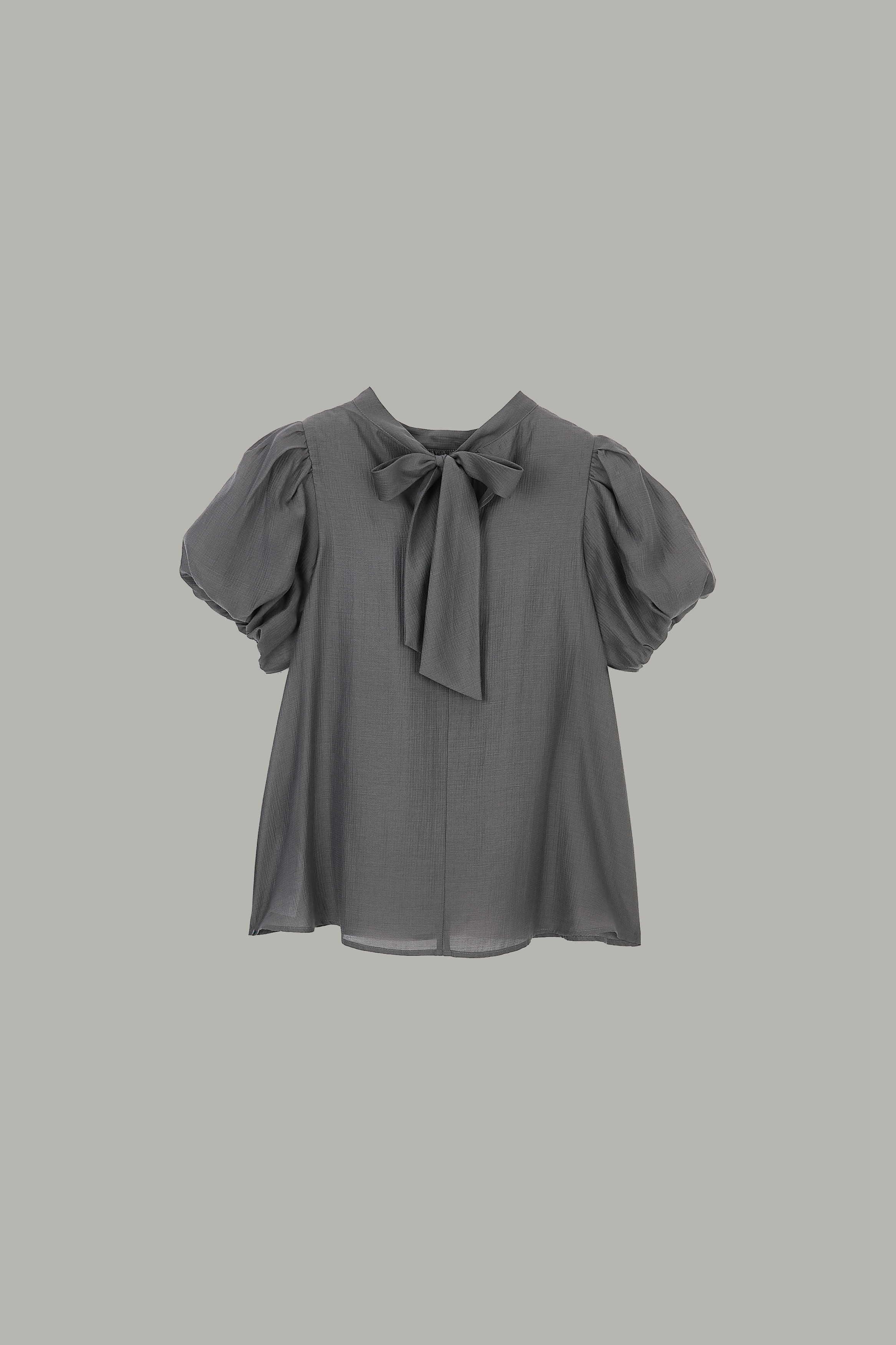 Women's Gray Back Bow Puff Sleeve Blouse MJ049