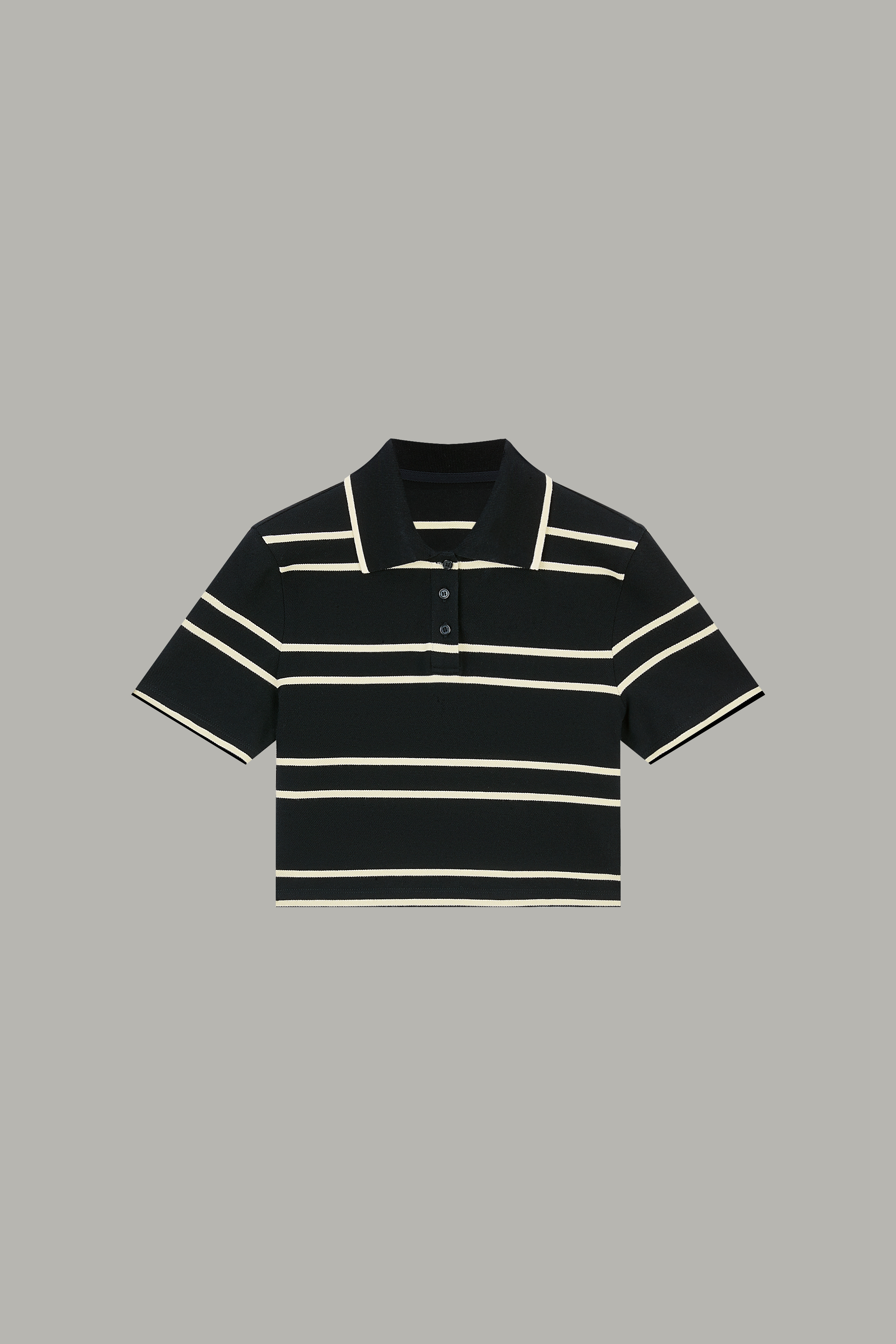 Women's Black & Cream Striped Cropped Polo Top 63