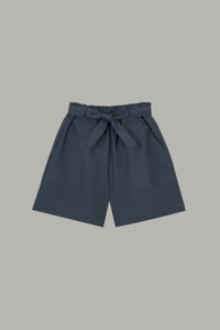 Women's Dark Blue Paperbag Waist Wide-Leg Shorts 59