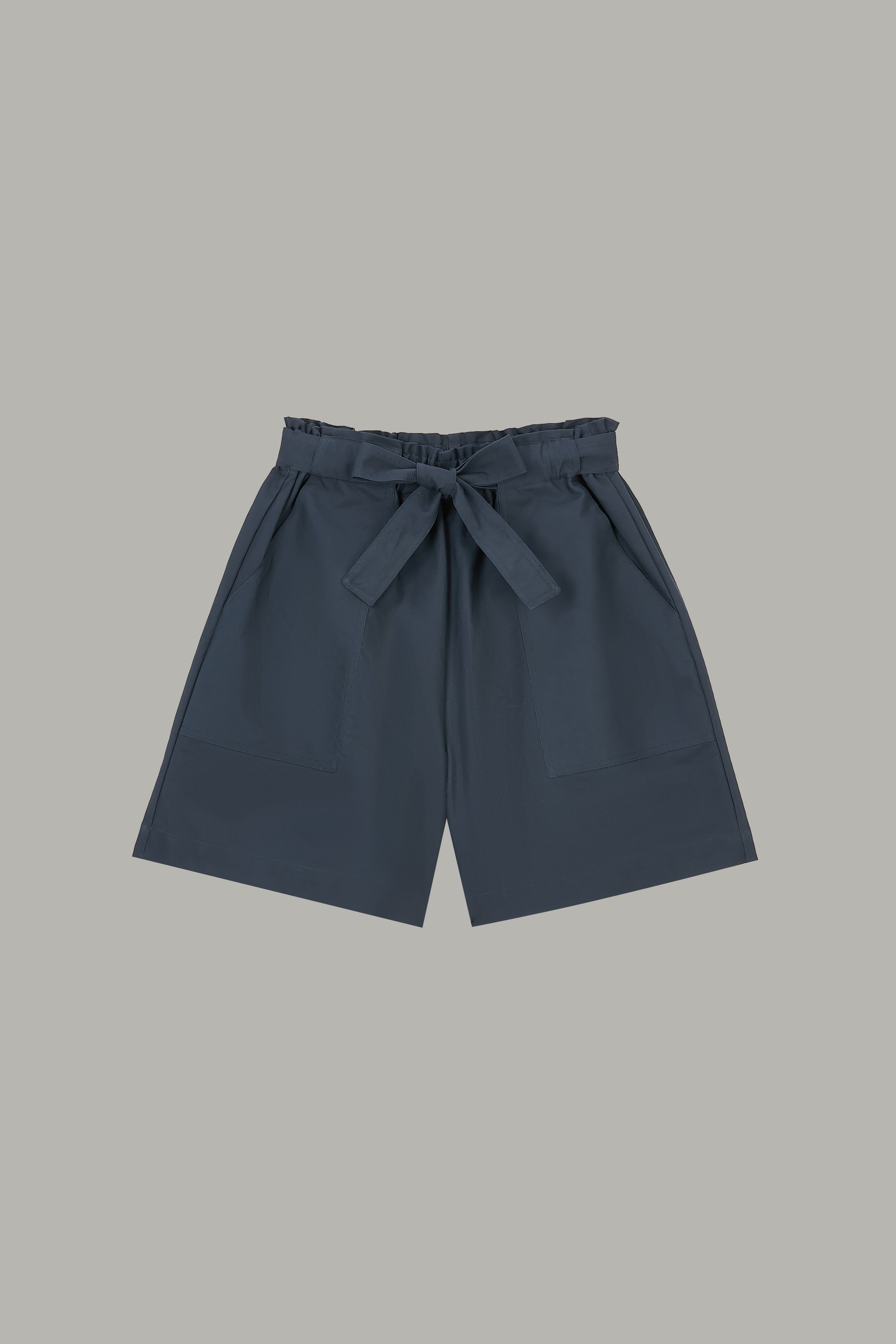 Women's Dark Blue Paperbag Waist Wide-Leg Shorts 59