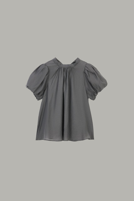 Women's Gray Back Bow Puff Sleeve Blouse MJ049