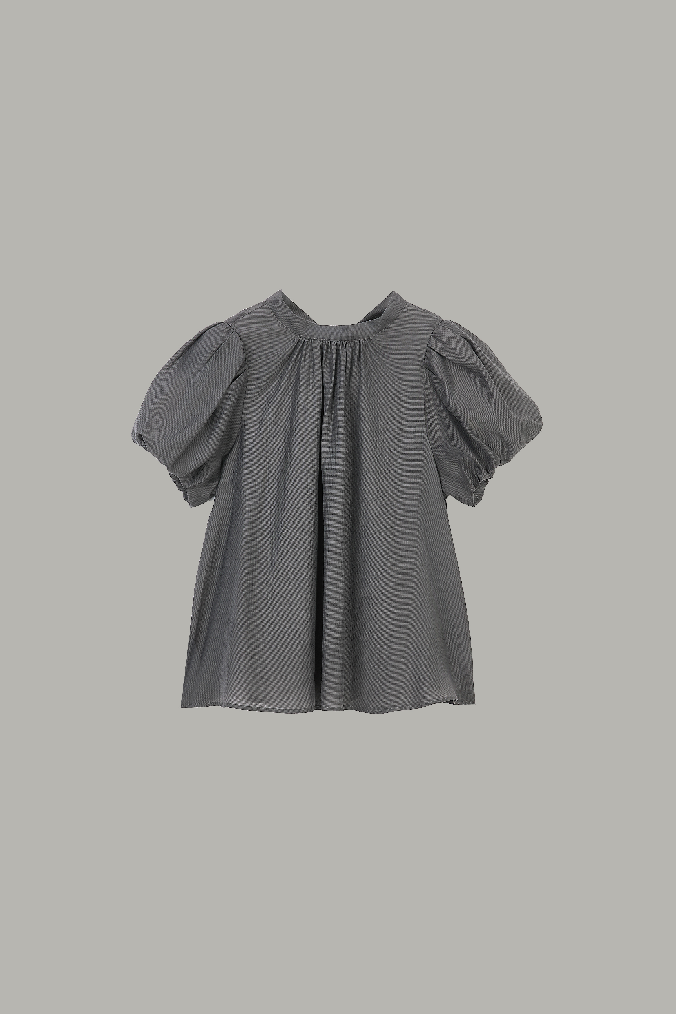 Women's Gray Back Bow Puff Sleeve Blouse MJ049