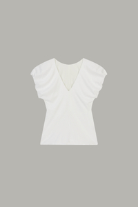 Women's White Ruffled Sleeve Fitted V-Neck Top 68