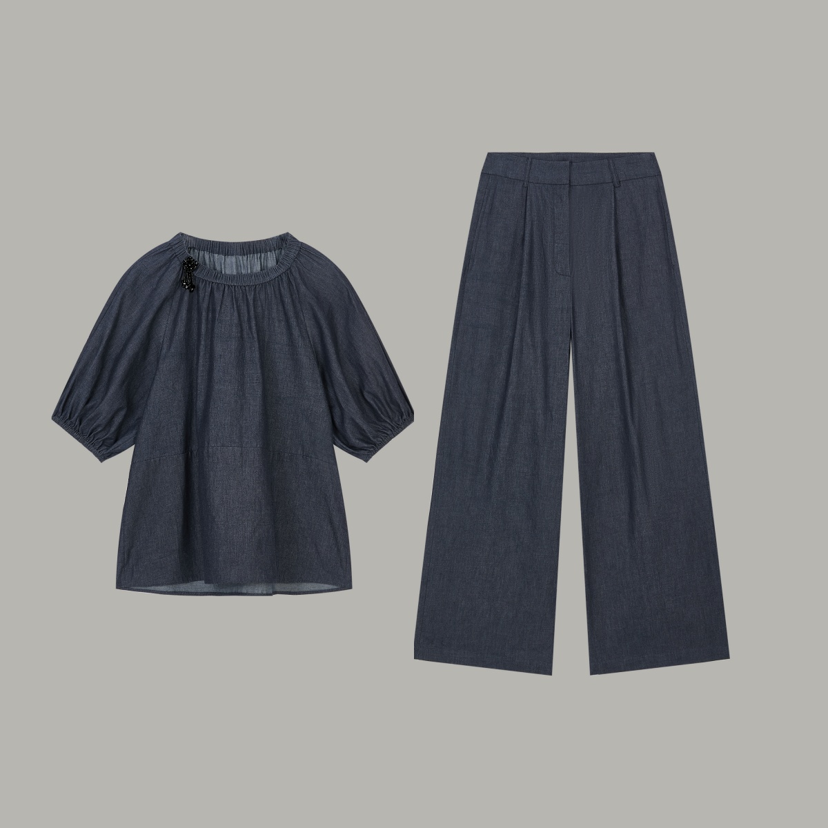 Women's Dark Denim Puff Sleeve Blouse 66