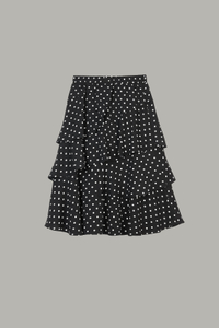 Women's Black & White Polka Dot Tiered Midi Skirt 70