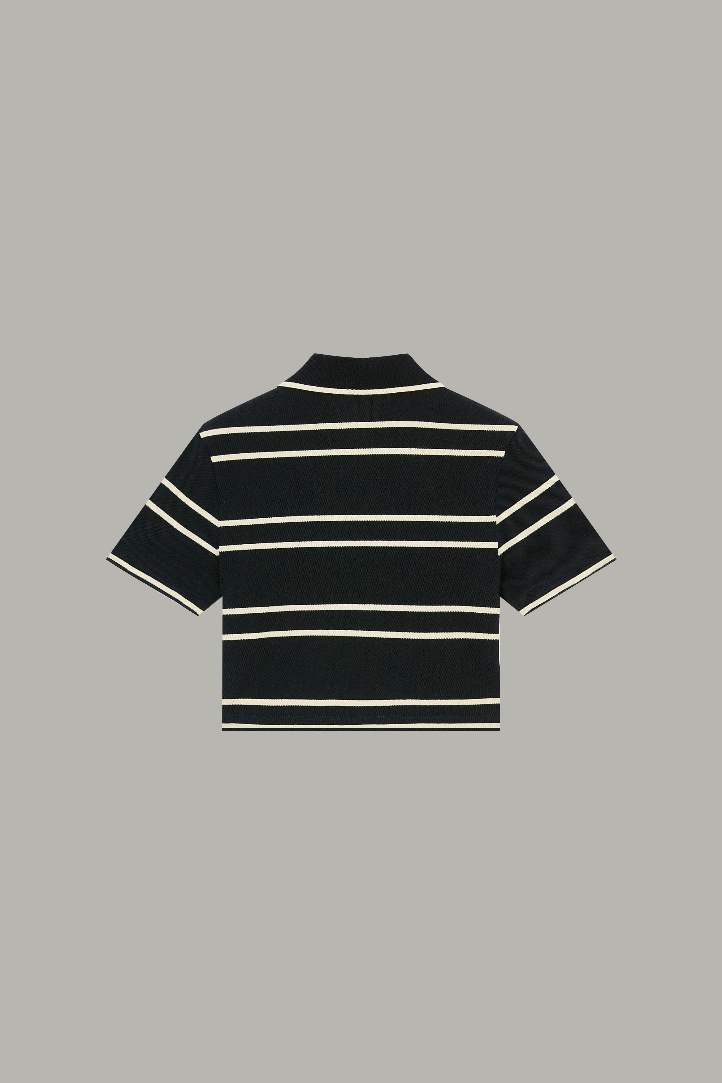 Women's Black & Cream Striped Cropped Polo Top 63