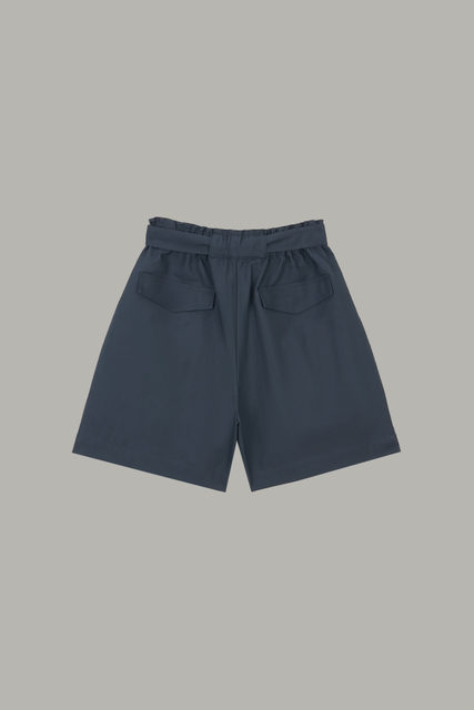 Women's Dark Blue Paperbag Waist Wide-Leg Shorts 59