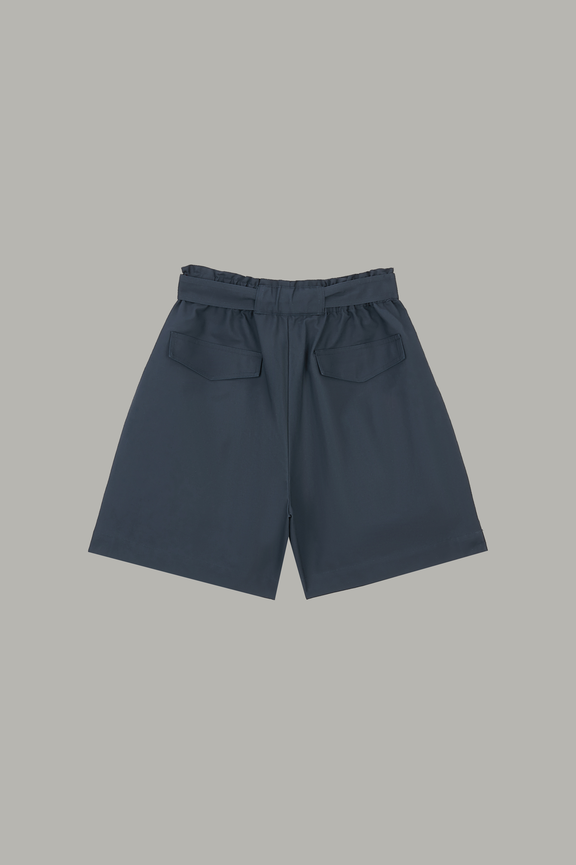 Women's Dark Blue Paperbag Waist Wide-Leg Shorts 59