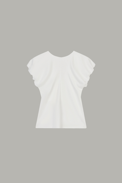 Women's White Ruffled Sleeve Fitted V-Neck Top 68