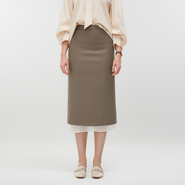 Women's Ruffled Leather Pencil Skirt MJ034