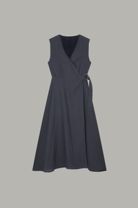 Women's Dark Gray Sleeveless Wrap Midi Dress 56