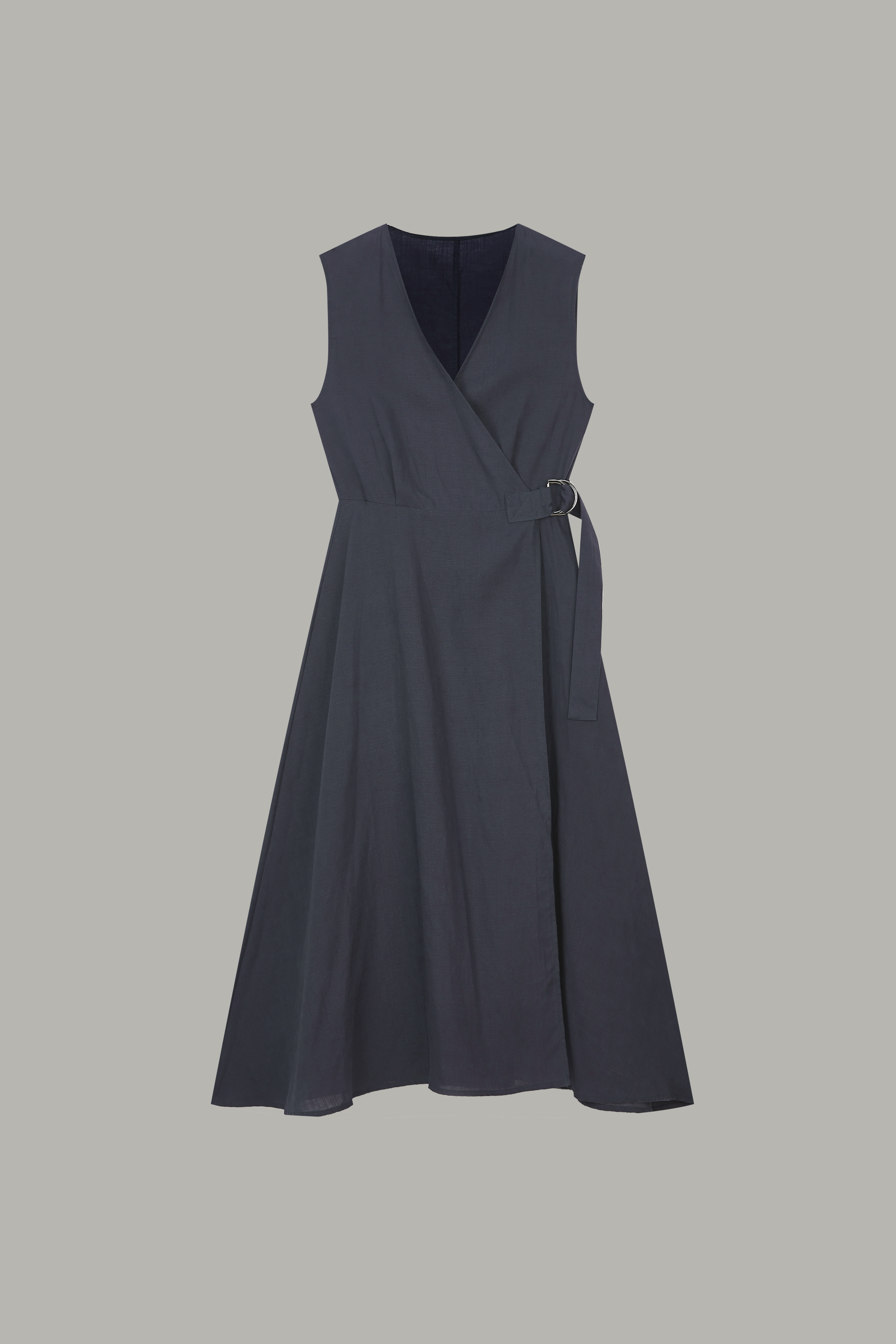 Women's Dark Gray Sleeveless Wrap Midi Dress 56
