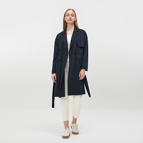 Women's Navy Blue Trench Coat MJ009