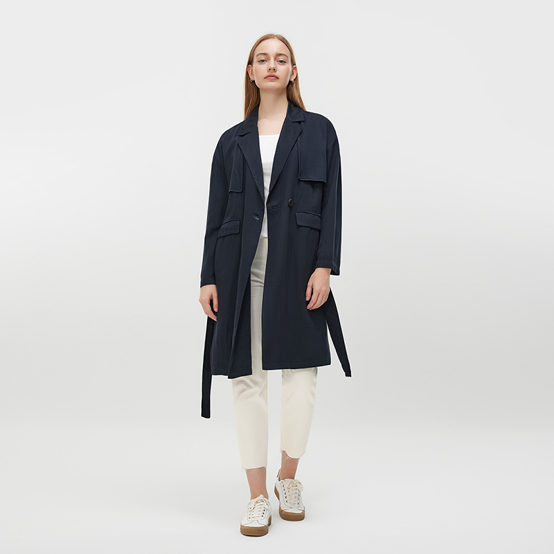 Women's Navy Blue Trench Coat MJ009