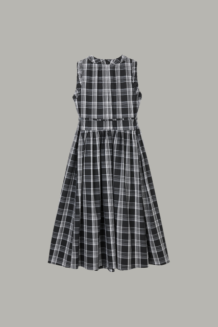 Women's Black & White Plaid Sleeveless Midi Dress 64