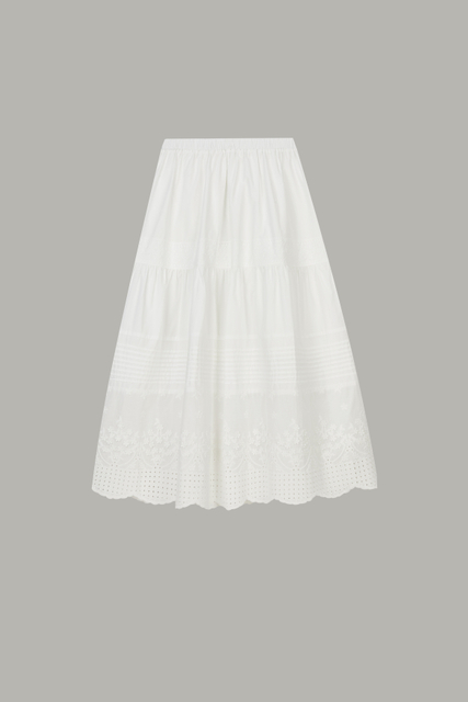 Women's White Tiered Embroidery Maxi Skirt 69