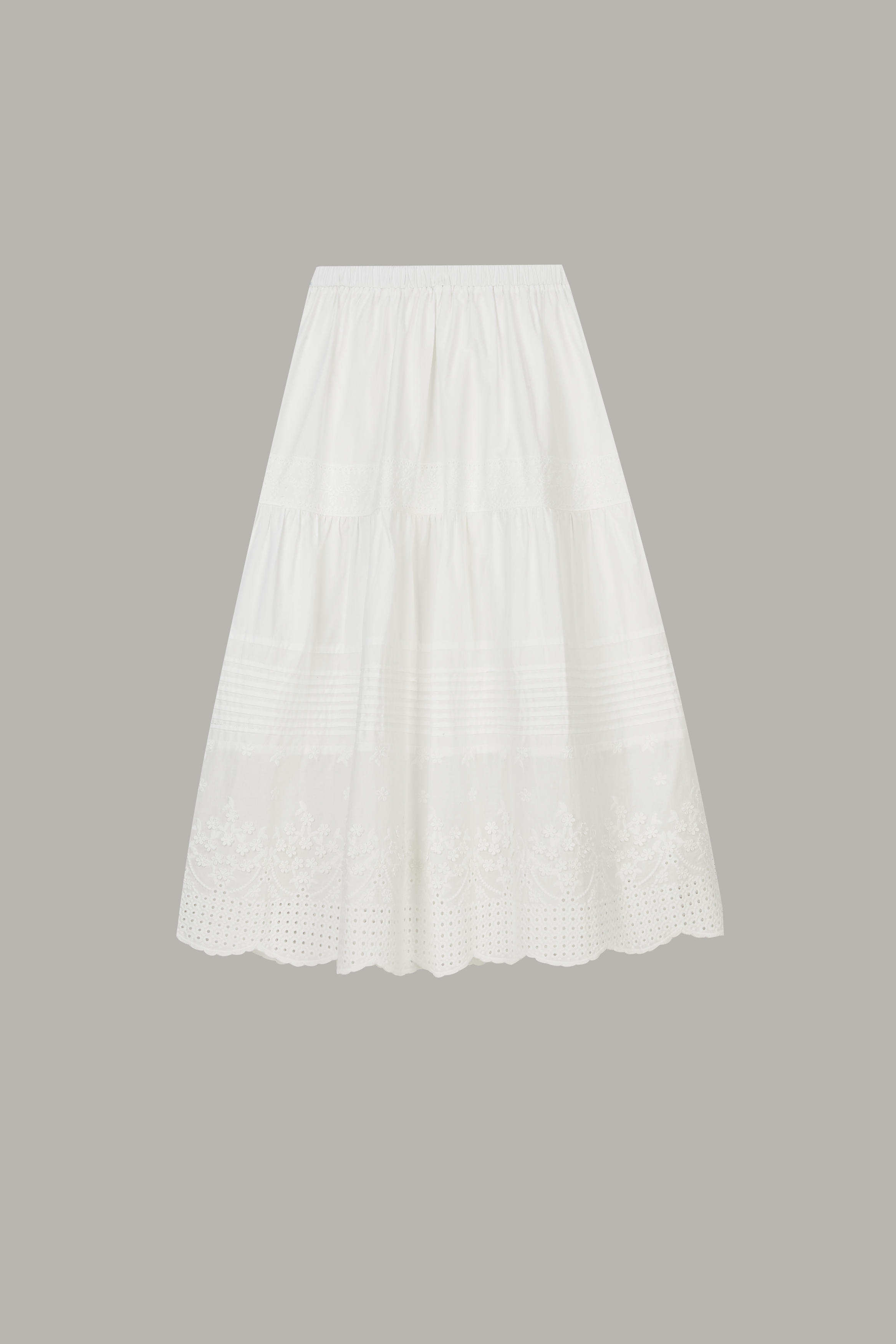 Women's White Tiered Embroidery Maxi Skirt 69