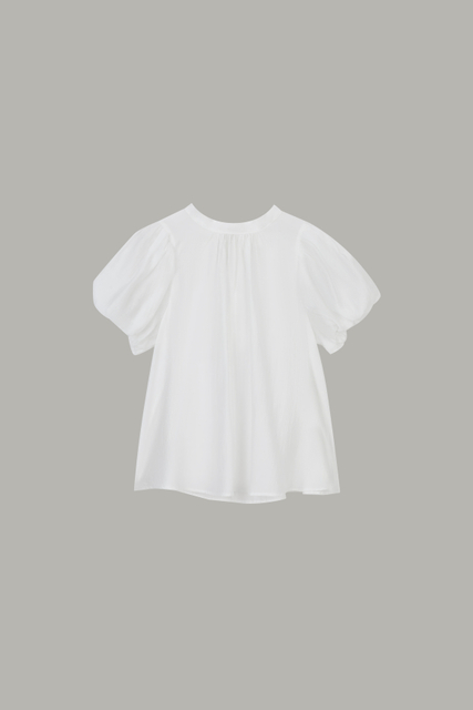 Women's White Puff Sleeve Back Pleated Blouse MJ050