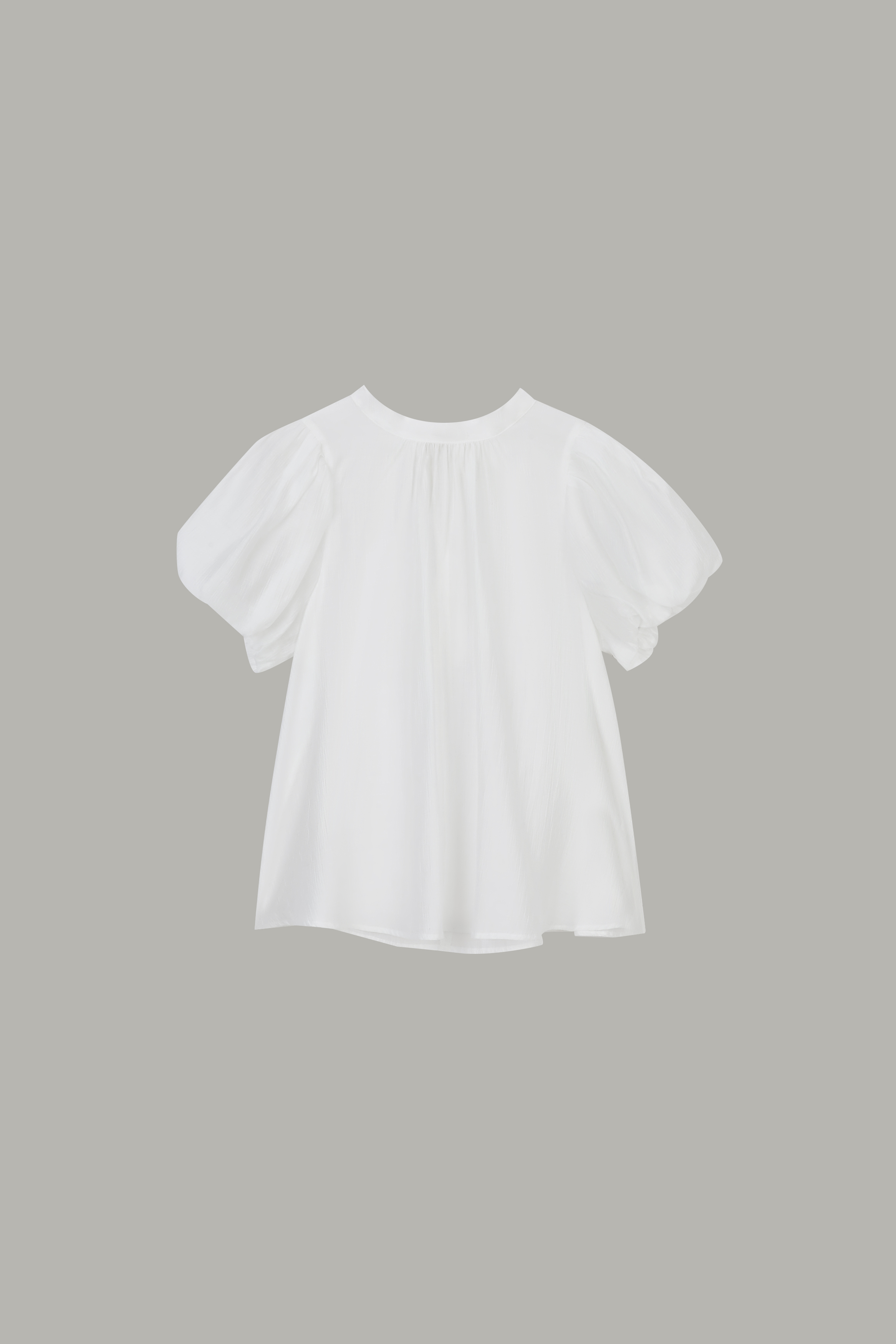 Women's White Puff Sleeve Back Pleated Blouse MJ050