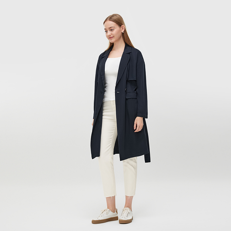 Women's Navy Blue Trench Coat MJ009
