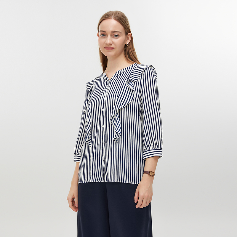 Women's Blue White Strips Blouse MJ022