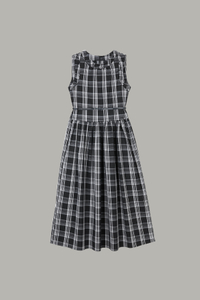 Women's Black & White Plaid Sleeveless Midi Dress 64