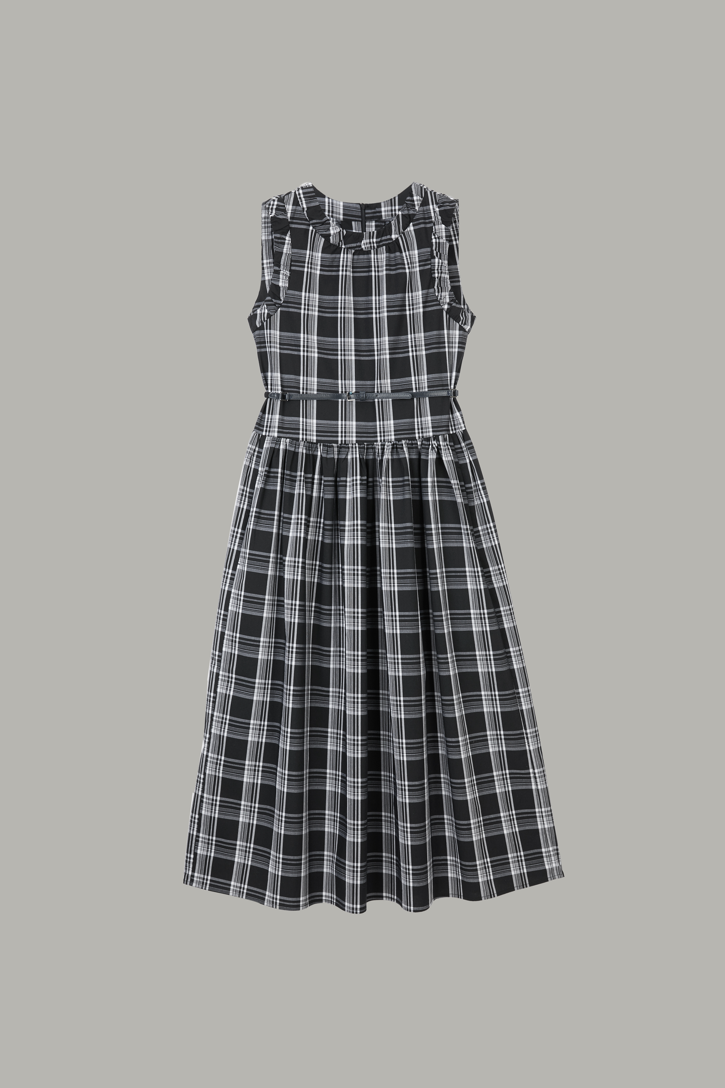 Women's Black & White Plaid Sleeveless Midi Dress 64