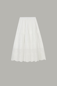 Women's White Tiered Embroidery Maxi Skirt 69