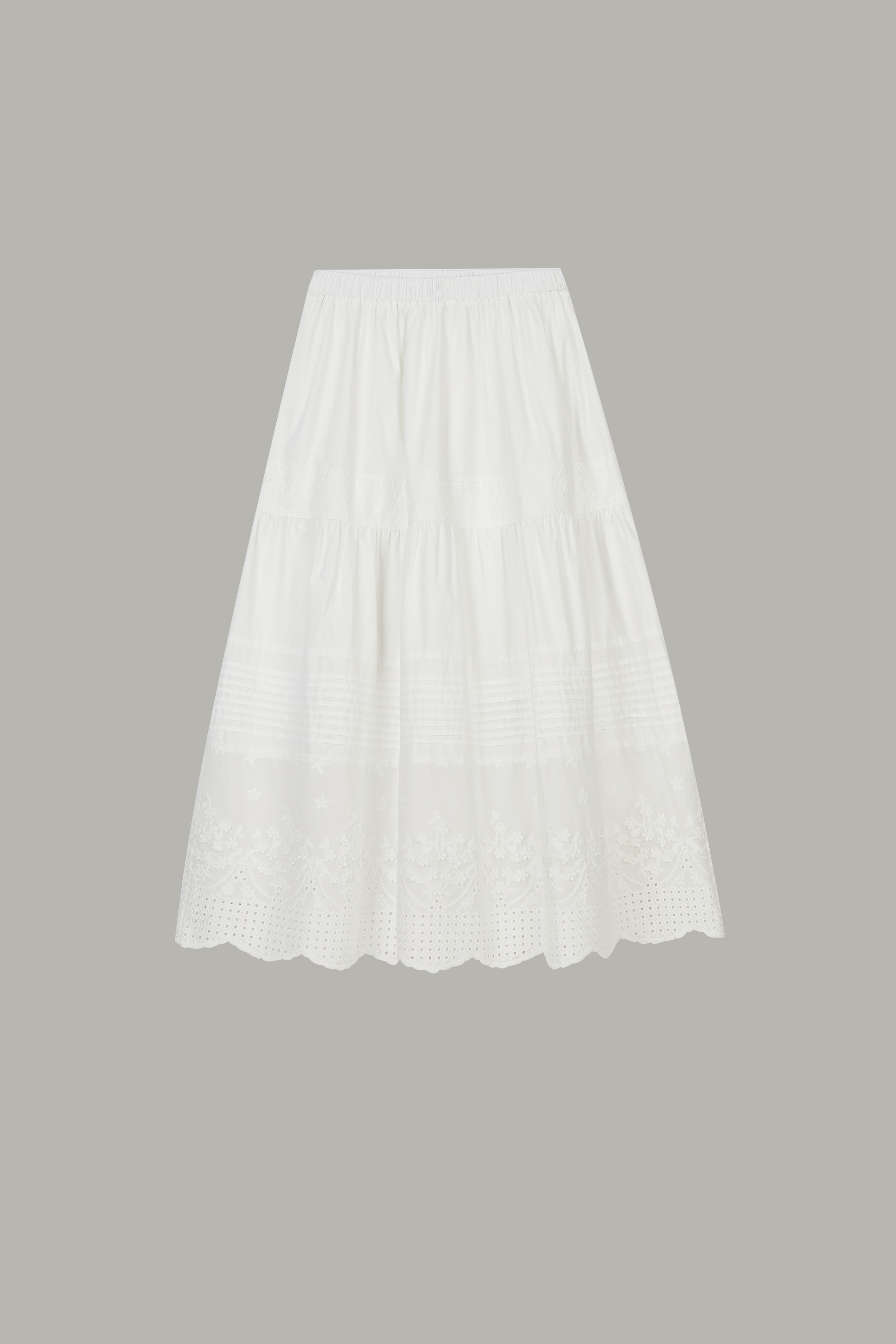 Women's White Tiered Embroidery Maxi Skirt 69