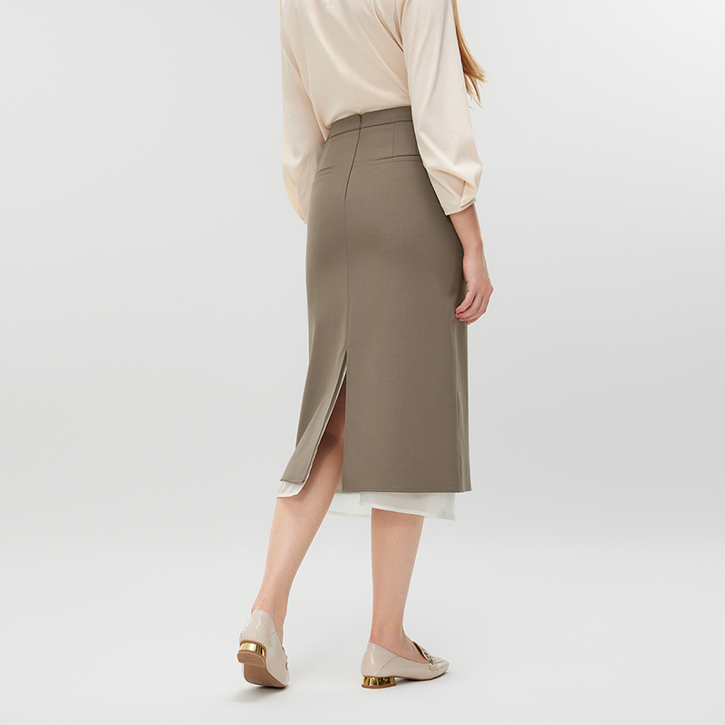 Women's Ruffled Leather Pencil Skirt MJ034