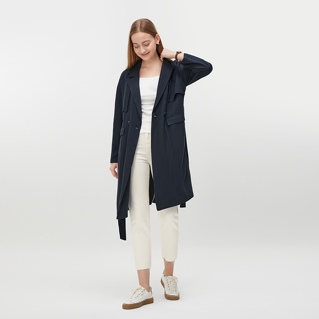 Women's Navy Blue Trench Coat MJ009