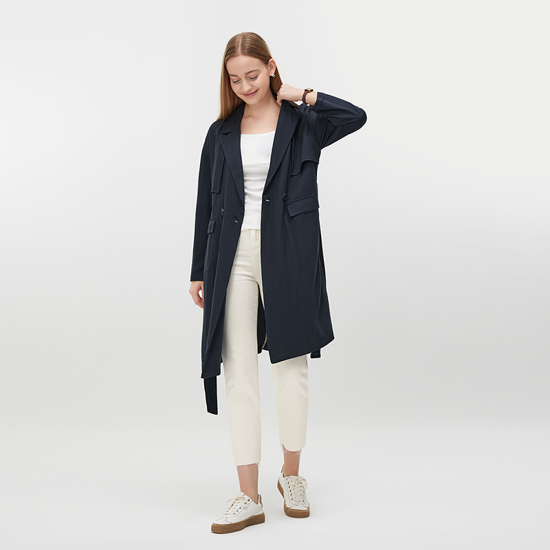 Women's Navy Blue Trench Coat MJ009