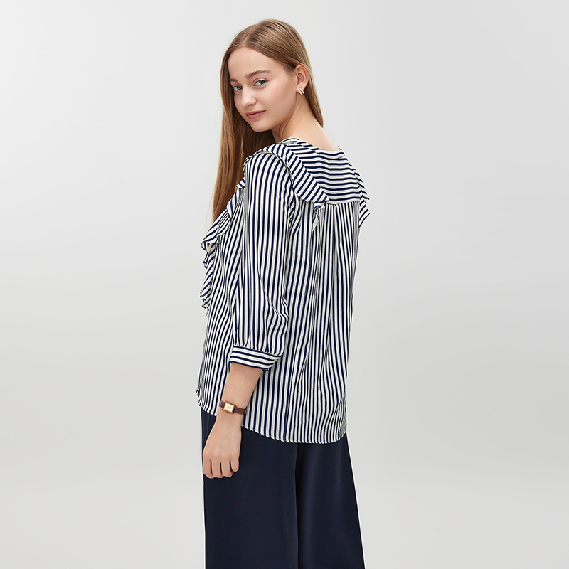Women's Blue White Strips Blouse MJ022