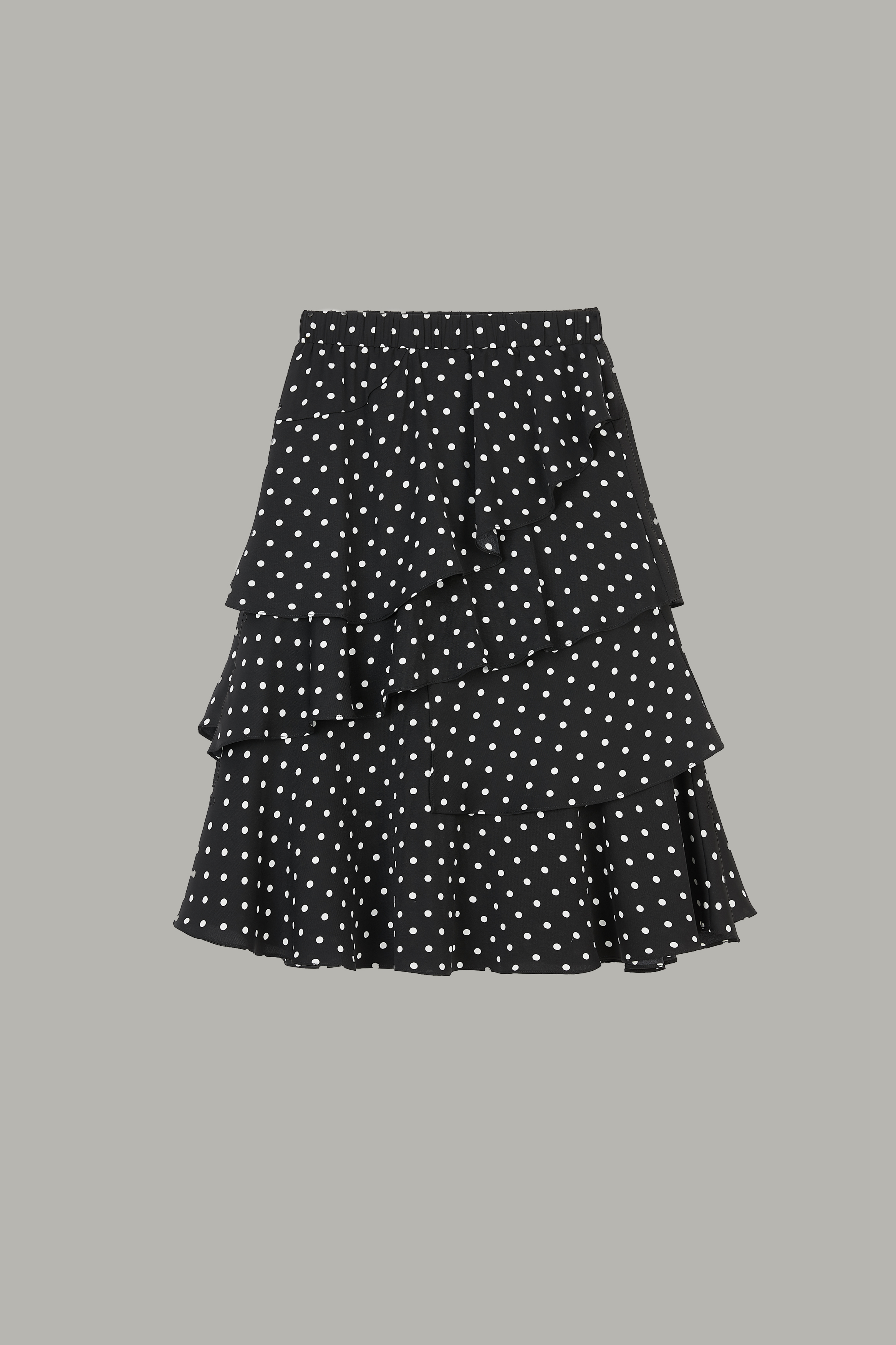 Women's Black & White Polka Dot Tiered Midi Skirt 70