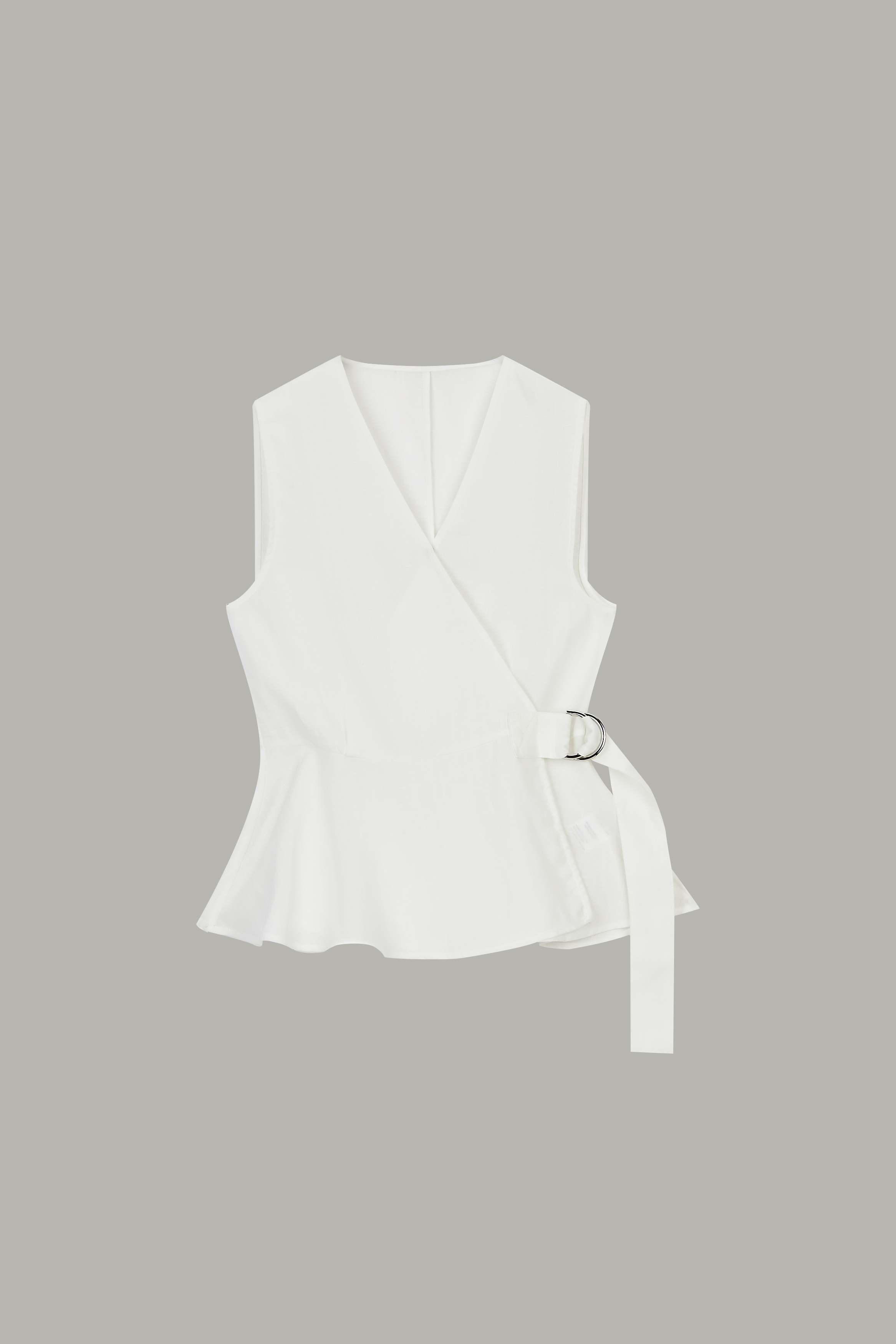 Women's White Sleeveless Wrap Peplum Top 57